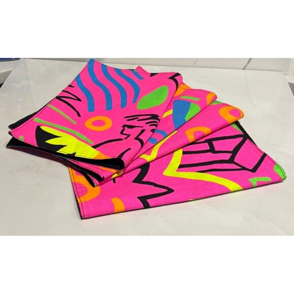 Kemp & Beatley Neon Placemats Set 4 Vintage 80s Abstract Art Deco 17x12 USA - Picture 2 of 9